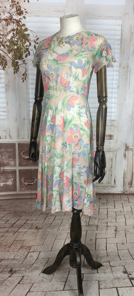 Original 1930s 30s Vintage Floral Pattern Cotton Voile Summer Dress