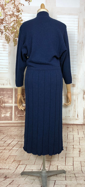 Beautiful Original Late 1940s / Early 1950s Volup Vintage Sapphire Blue Knit Dress By Kims