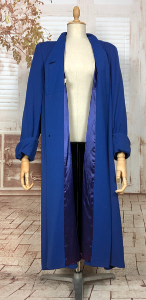 Stunning Original 1940s Volup Vintage Royal Blue Gabardine Swing Coat With Button Details
