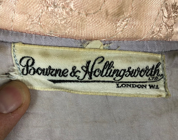 Incredible Original 1940s 40s Vintage Soft Pastel Pink Housecoat Robe With Heart Pocket By Bourne & Hollingsworth