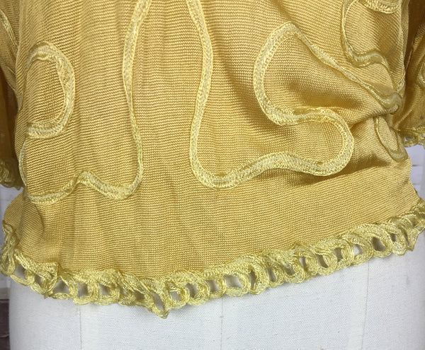 Original 1920s Gold Mustard Yellow Silk Vintage Top With Soutache Embellishment Volup