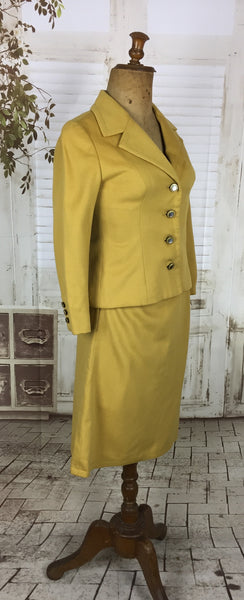 Original 1950s 50s Mustard Yellow Vintage Wool Petite Ladies Skirt Suit