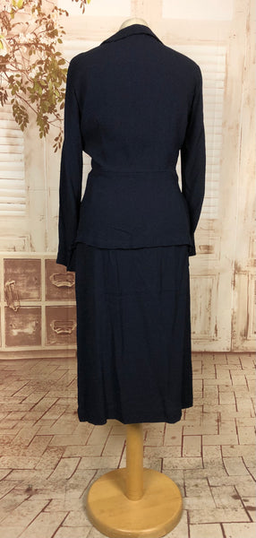 Original 1930s 30s Vintage Navy Blue Textured Crepe Skirt Suit