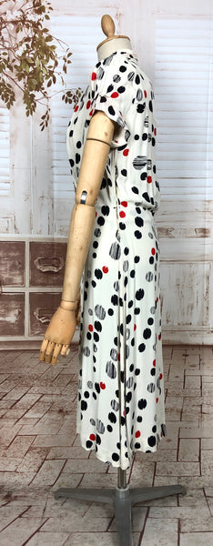 Fabulous Original 1940s Red Black And White Spotted Dress