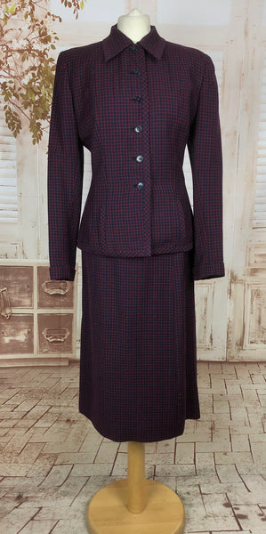 LAYAWAY PAYMENT 1 OF 2 - RESERVED FOR KELLY - Original 1940s 40s Vintage Navy And Red Micro Check Skirt Suit