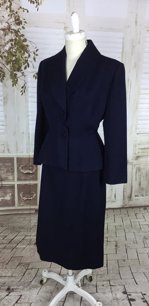 Original 1950s Vintage Lilli Annette Lilli Ann Navy Blue Wool Skirt Suit