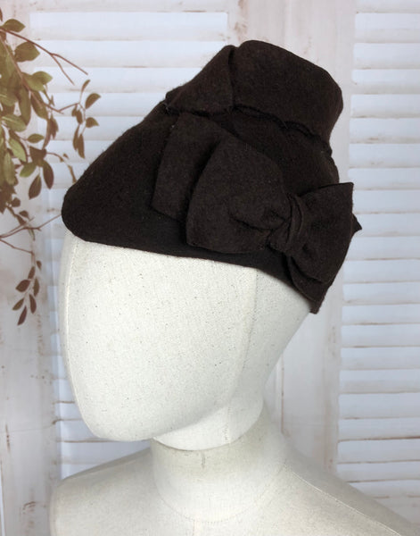 Original Vintage 1930s 30s Brown Felt Hat