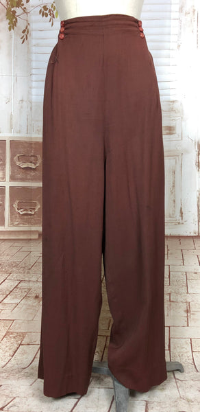Super Rare Original 1940s Volup Vintage Brown Gabardine Slacks Pants