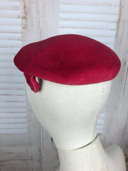 Original 1950s 50s Vintage Hot Pink Velvet Half Hat