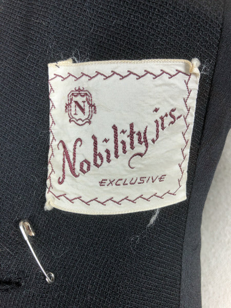 Cute Original Early 1950s 50s Black Wool Blazer By Nobility Jrs