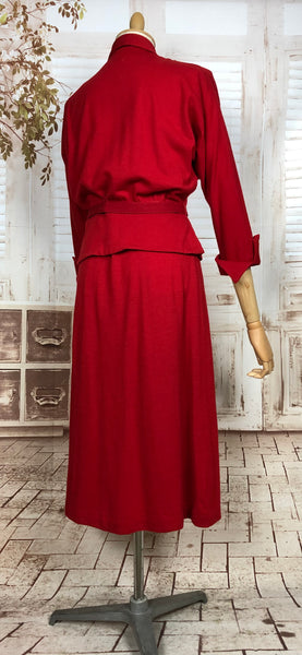 Amazing Original 1940s Vintage Red Belted Suit With Black Accents By Juliette Originals