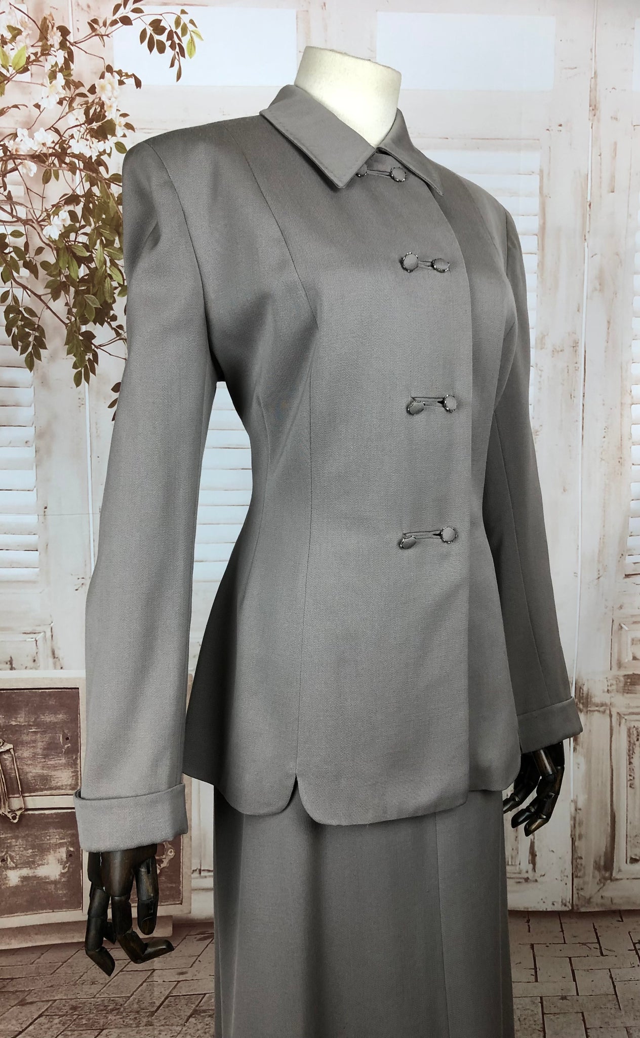 Stunning Original Vintage 1940s 40s Grey Gabardine Double Breasted Sui ...