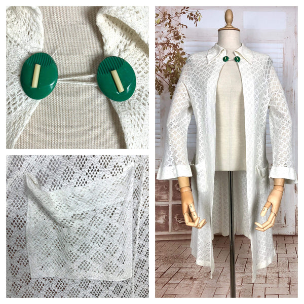 Gorgeous Original 1930s Vintage Lightweight White And Green Summer Coat