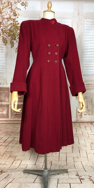 Stunning Original 1940s Vintage Red Double Breasted Fit And Flare Princess Coat