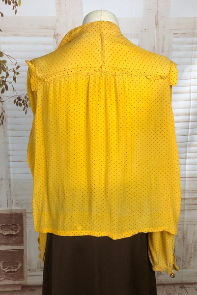 Original 1930s 30s Vintage Mustard Yellow Bishop Sleeve Blouse With Gathered Puff Shoulders