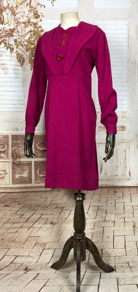Vivid Original Vintage Late 1930s 30s / Early 1940s 40s FuchsIa Pink Wool Dress