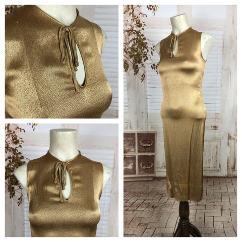 Original 1930s 30s Vintage Shiny Gold Lamé Bias Cut Cocktail Dress