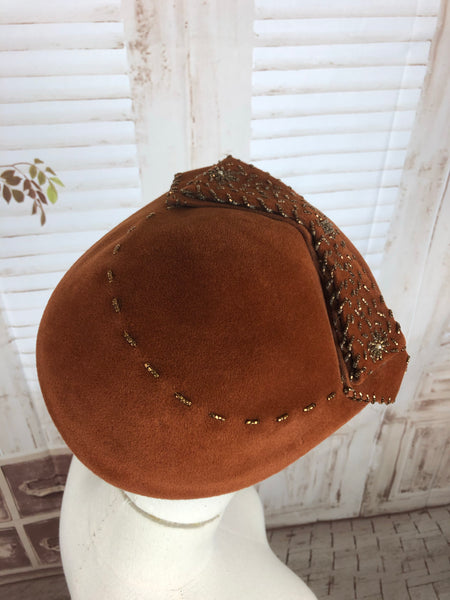 Bronze 1950s 50s Beaded Perched Hat