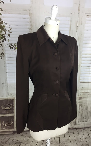 Original 1940s Brown Vintage Gabardine Forstmann Wool Jacket By Adele California