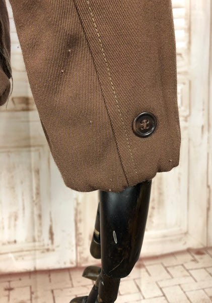 Rare Original 1940s 40s Vintage Brown Gabardine Belted Ski Jacket Coat