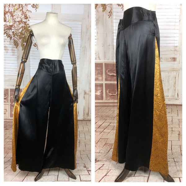 LAYAWAY PAYMENT 2 OF 2 - RESERVED FOR LAURENA - Original 1930s 30s Vintage Volup Black And Gold Satin Lounge Pyjamas