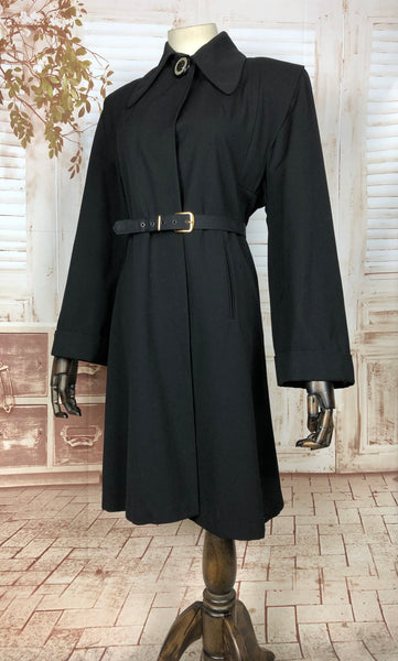 Fabulous Original 1940s 40s Vintage Black Belted Swing Coat