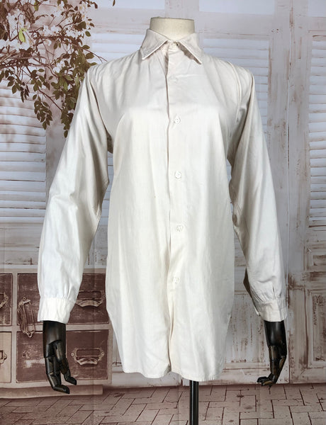 Original 1940s 40s Vintage French White Poplin Men’s Shirt