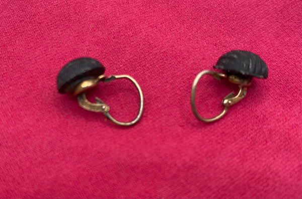 Super Cute 1930s 30s Vintage Black Textured Bakelite Earrings
