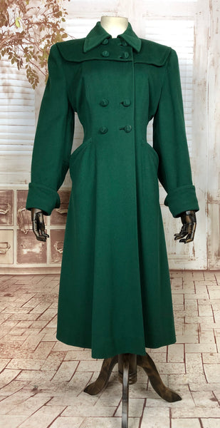 Amazing Original 1940s 40s Emerald Green Gabardine Princess Coat