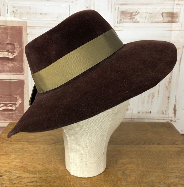 Incredible Original 1940s Vintage Sumptuous Chocolate Brown Felt Fedora Hat
