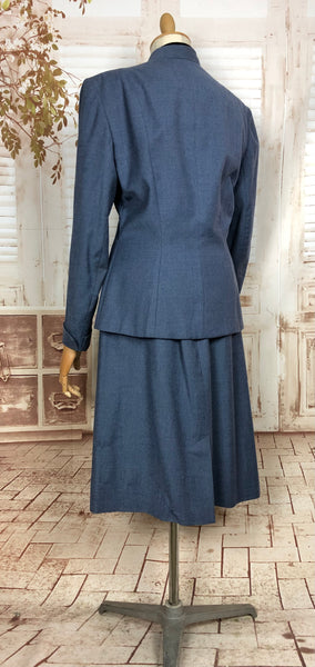 Fabulous Original Late 1940s Volup Vintage Steel Blue Beaded Skirt Suit