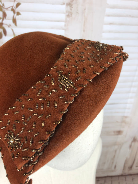 Bronze 1950s 50s Beaded Perched Hat