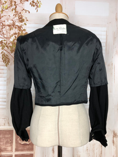 Cute Late 1940s Original Vintage Black Bolero Jacket With Bishop Sleeves
