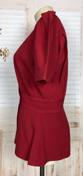 Fabulous Original 1940s Vintage Red Gabardine Pant Suit Sportswear Jacket