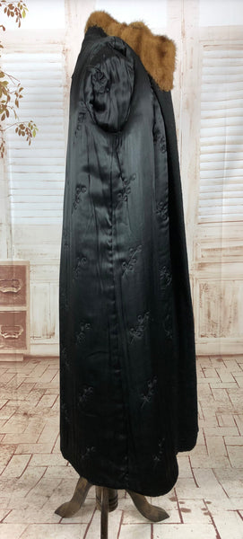 LAYAWAY PAYMENT 2 OF 3 - RESERVED FOR BETH - Stunning Original 1930s 30s Vintage Black Wool Crepe Puff Sleeve Coat With Mink Fur Collar By Oppenheimer Collins