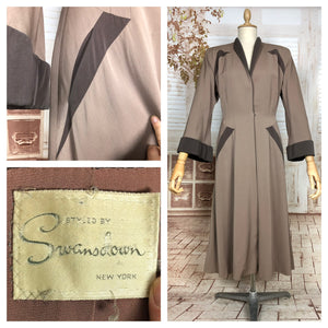 Magnificent Original 1940s Vintage Two Tone Colour Block Grey Gabardine Princess Coat By Swansdown