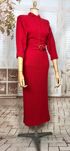 Stunning Original 1950s Vintage Bright Red Knit Set By Bobby Brooks