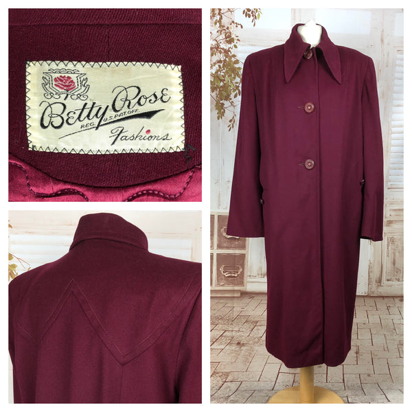 Stunning Original 1940s 40s Volup Vintage Fuchsia Pink Betty Rose Coat