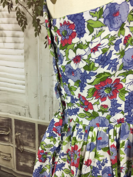Original 1950s Vintage Floral Print Blue White And Green Dress And Bolero Set