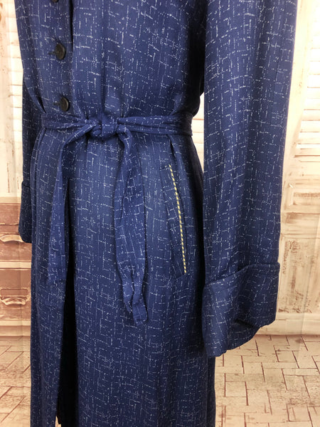 LAYAWAY PAYMENT 2 OF 2 - RESERVED FOR HOLLY - PLEASE DO NOT PURCHASE - Original 1940s 40s Volup Vintage Blue And White Atomic Fleck Belted Gabardine Coat