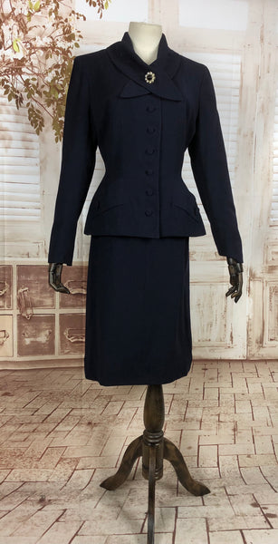 Original 1950s 50s Vintage Navy Blue Suit With Arrow Details and Amazing Collar By Buddy Bates