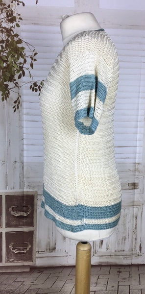 RESERVED FOR GERI - PLEASE DO NOT PURCHASE - Original 1920s 20s Vintage White And Pale Blue Sailor Knit Jumper Art Deco