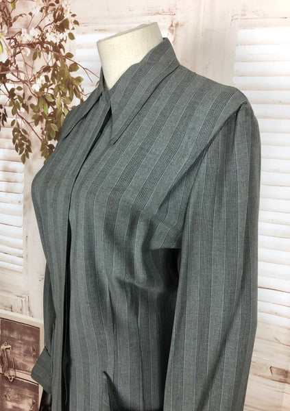 Original 1940s 40s Vintage Grey And Blue Striped Gabardine Skirt Suit