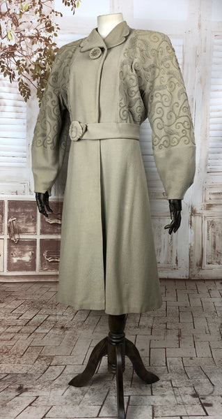 Incredible Original Vintage 1930s 30s Belted Coat With Soutache Embroidery And Huge Bishop Sleeves