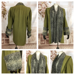 LAYAWAY PAYMENT 1 OF 2 - RESERVED FOR VICKY -Original Vintage 1940s 40s Chartreuse Green Swing Coat With Astrakhan Trim