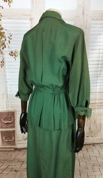 Original 1940s 40s Vintage Green Check Peplum Summer Suit By Pat Hartly