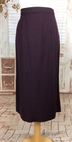 LAYAWAY PAYMENT 1 OF 2 - RESERVED FOR KELLY - Original 1940s 40s Vintage Navy And Red Micro Check Skirt Suit