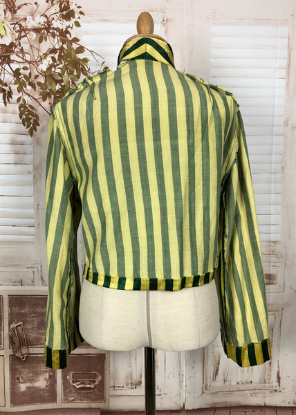 Fabulous Yellow And Green Striped 1940s 40s Handmade Jacket