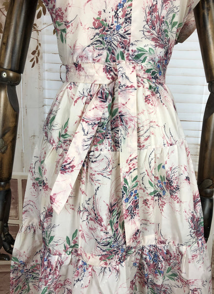 Original Vintage 1950s 50s Nylon Dress With Pastel Floral Print