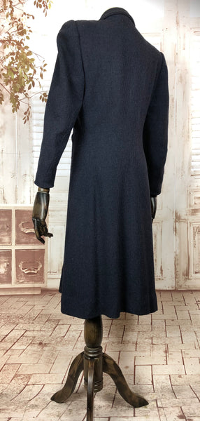 Super Rare Late 1930s / Early 1940s Wartime Vintage Navy Puff Sleeve Coat By Hattie Carnegie